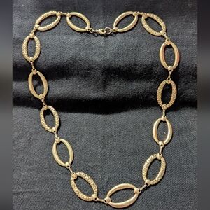 Gold Tone Oval Link With Texture Long Statement Necklace